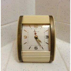 Vintage Westclox Travel Alarm Clock Cream Roller Shutter For Parts Not Working